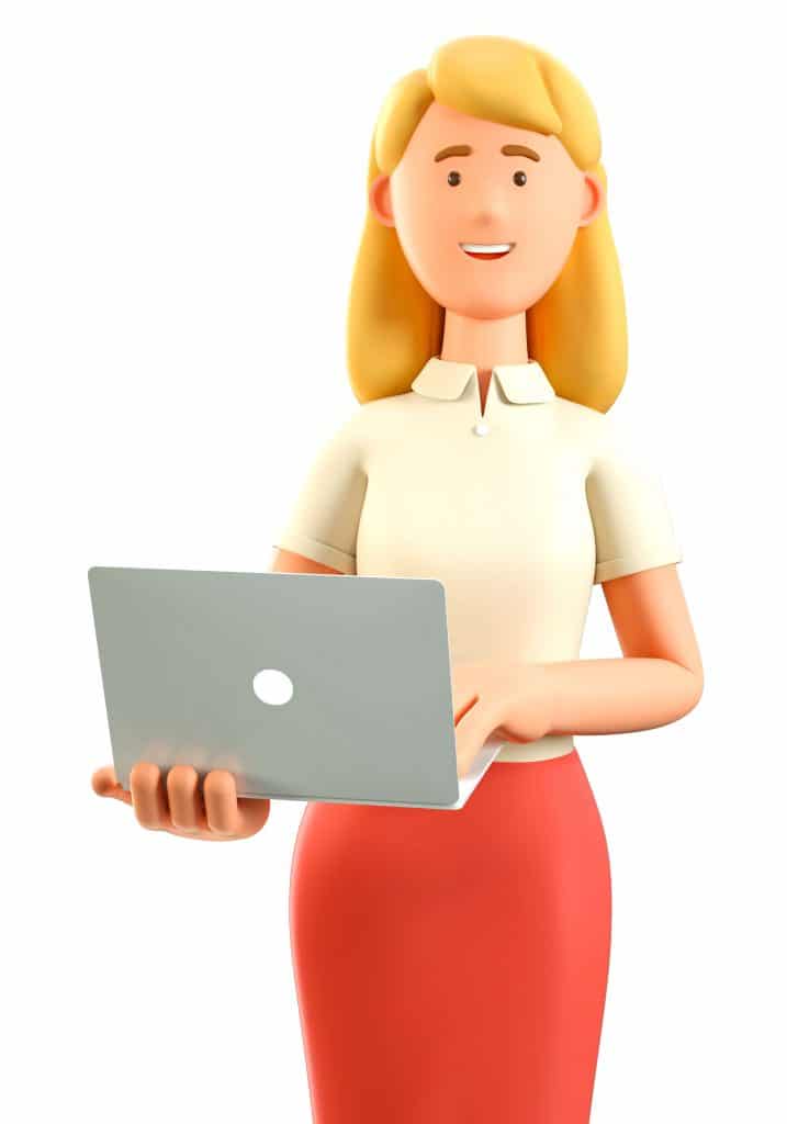 cartoon customer service woman with laptop