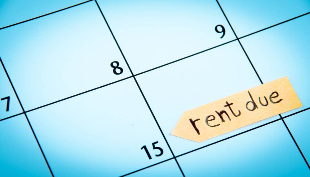 Rent  due date highlighted on a calendar