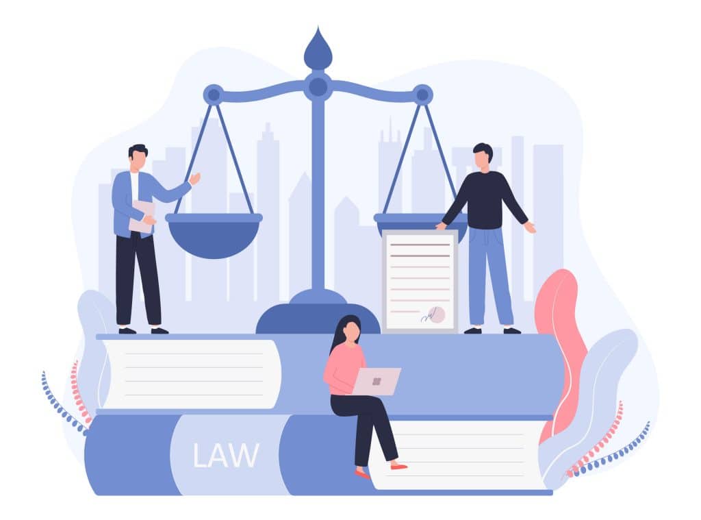 Illustration of legal books and scales