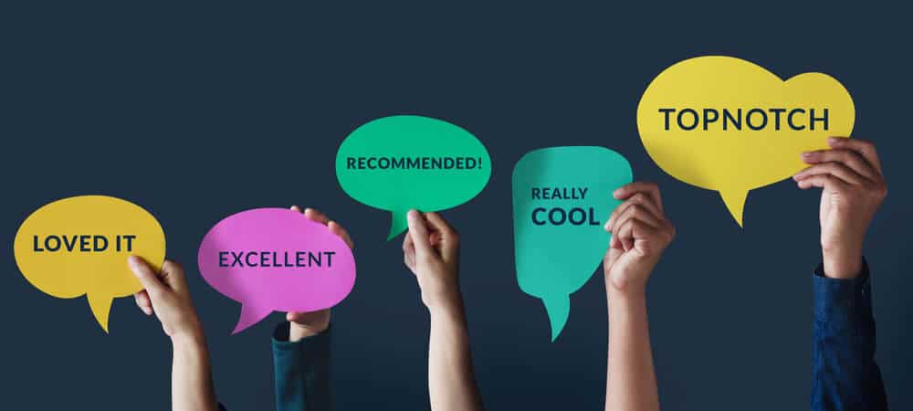 Word bubbles with great customer review quotes